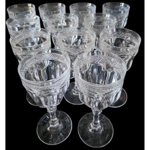 Rare et Magnifique Service de 12 Grands Verres à Vin Rouge en Cristal de Paris 15,5 cm