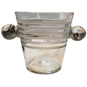 Seau à champagne rafraîchisseur cristal Art Déco Attribué Saint-Louis Baccarat Val St Lembert