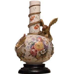Grand vase en majolique italienne barbotine Nove di Bassano Italie H 84 cm XIXeme Important
