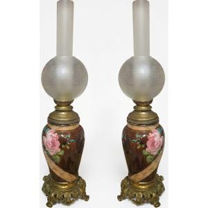 A Superb Pair Of Late 19th-century Art Nouveau Lamps In Very Good Condition; Height: 64 Cm