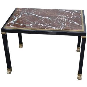 Table basse néoclassique en marbre rouge & laiton maison Jansen circa 1970 Superbe table