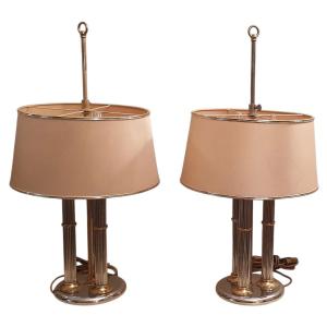 Maisons Jansen ou Charles Paire de grandes lampes de table style Neoclassique Laiton & Chrome