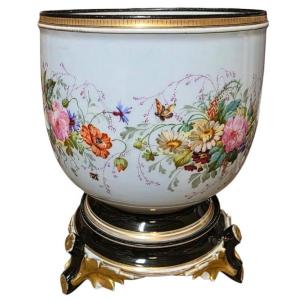 Élégant cache-pot sur son pied amovible d'origine en porcelaine de Paris d'époque Napoléon III