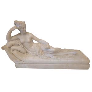 Sculpture marbre de Carrare Pauline Borghese en Vénus Victrix d'après Canova L 57cm poids 25 K