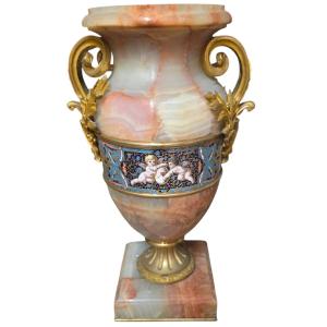 Important Vase Eugène cornu en Onyx Bronze Doré & Émaux Cloisonnés Eugène Cornu XIXe siècle