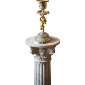  petit Bougeoir ancien XIXe bronze doré et émail champlevé Maison Alphonse Giroux  