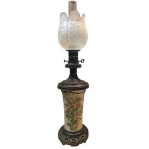 Grande lampe à pétrole d'époque Napoléon III — Porcelaine Monture Bronze Superbe et grande
