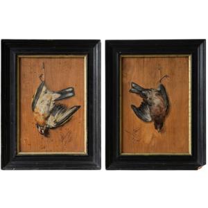 peintures Paire de trompe-l'œil du XIXᵉ siècle Natures mortes au gibier 1890 pendant