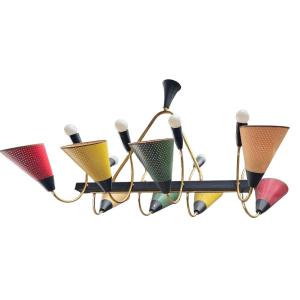 Grand Lustre Italien 16 Lumières Design Stilnovo Arredoluce Mid-Century Années 50