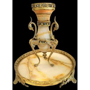 Centre de table Napoléon III en Onyx d'Algérie et Bronze à deux patines de la Maison Giroux