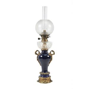  Important Lampadaire de Table Napoléon III  Porcelaine Bleu Cobalt Sèvres 