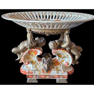 Important centre de table céramique bronze doré Style Néo-Classique Maison Wong