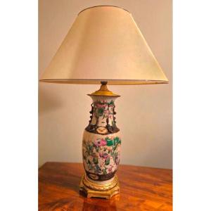 Lampe de Table Chinoise Ancienne Vase Émaux Famille Rose XIXeme