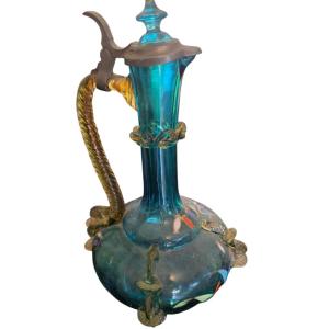 Carafe Aiguière à liqueur ou à alcool fort munie d'un couvercle monté sur charnière vienne