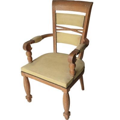 André Arbus Office Chair Circa 1940 Oak Structure Canvas Upholstery