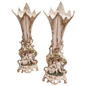 Pair Of Paris Porcelain Vases Jacob Petit Attribute XIXth Height 45 Cm