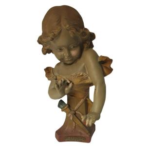 Aristide De Ranieri Bust Polychrome Terracotta Child Cherubin
