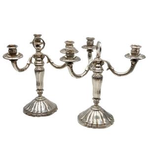 Chrysalia Paris Pair Of Silver Bronze Candelabra Circa 1940 Non Christofle