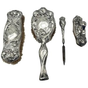 Sterling 925 Fine Argent Massif Nécessaire De Toilette D’époque Art Nouveau 1903