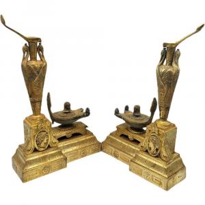 Pair Of Empire Period Fireplace Front In Gilt Bronze