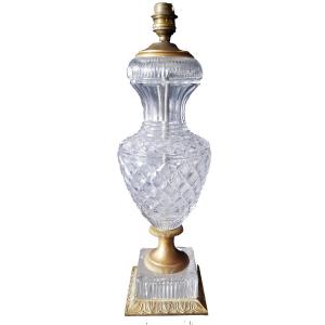 Pied De Lampe De Style Empire En Forme De Vase Balustre En Cristal Taillé