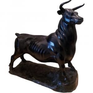 Christophe Fratin Standing Bull Bronze With Brown Patina Nuanced