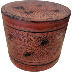 Betel Box In Turned Bamboo And Burma Lacquer Yun Decoration Early XIXth