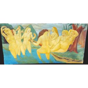 Marten Andersson Swedish School Four Naked Naiad Women Playing An Instrument Circa 1950/1960