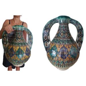 Important Vase Islamique En Céramique XXème Art  Déco Signé 