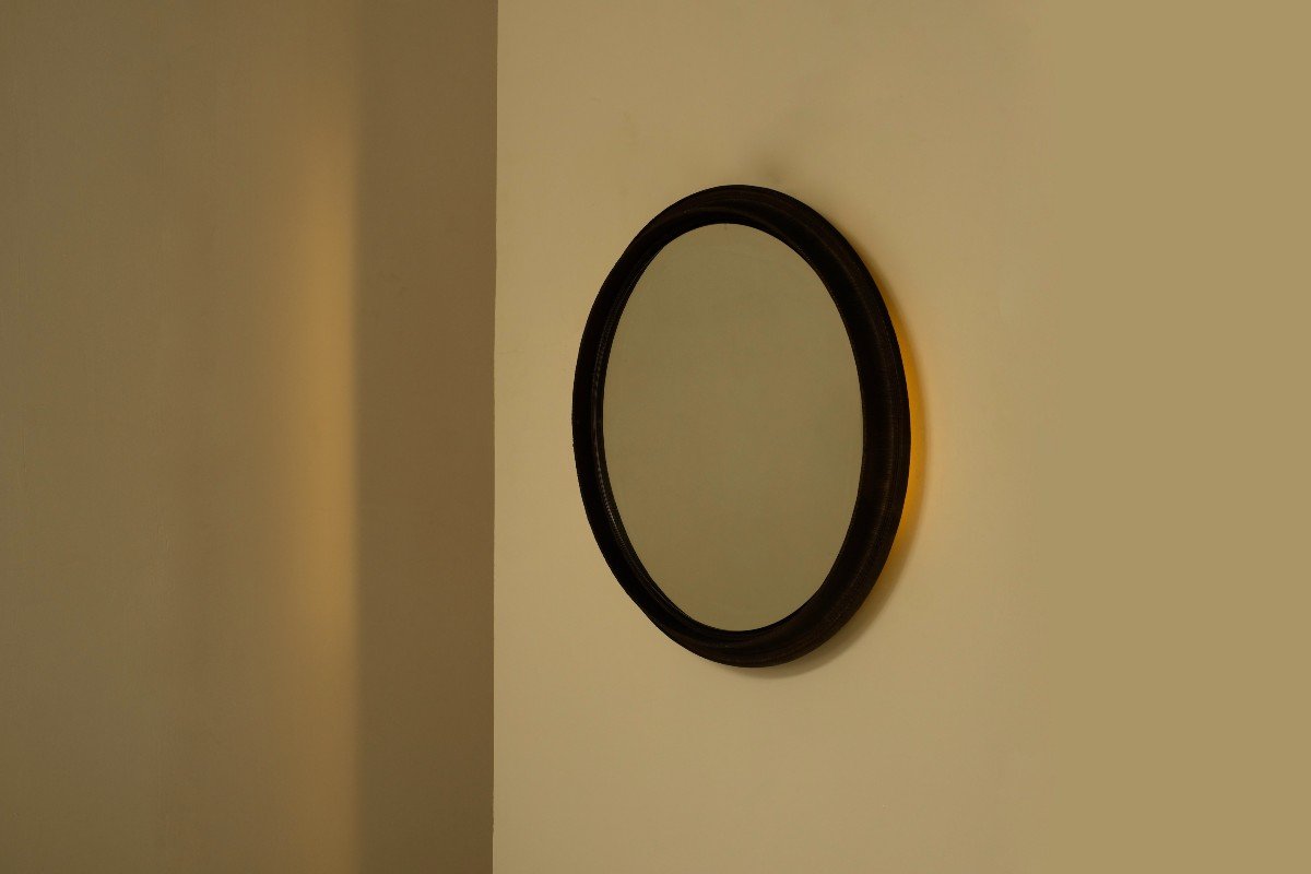 Grand Miroir Lumineux patine Bronze, Italie 1960s.-photo-2