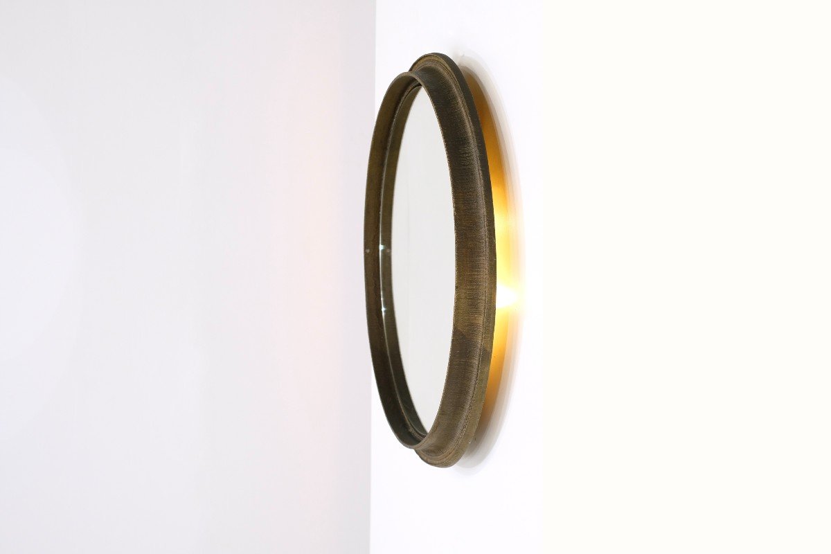 Grand Miroir Lumineux patine Bronze, Italie 1960s.-photo-4