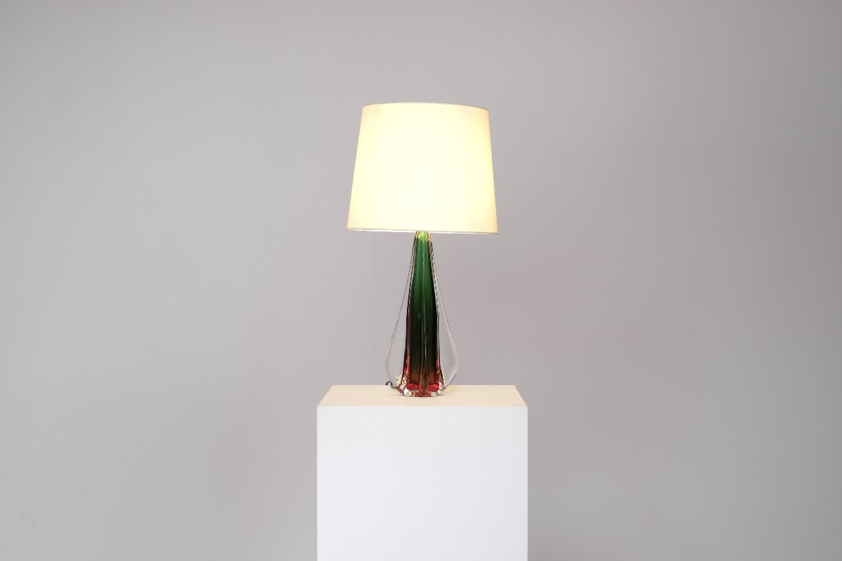 Lampe de table en verre de Murano attribuée à Flavio Poli pour Seguso, Italie, années 1960s.-photo-2