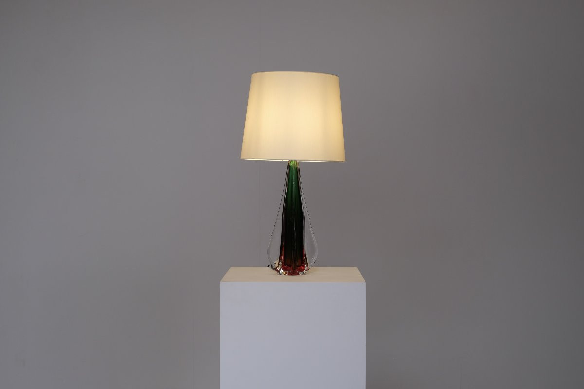 Lampe de table en verre de Murano attribuée à Flavio Poli pour Seguso, Italie, années 1960s.-photo-3