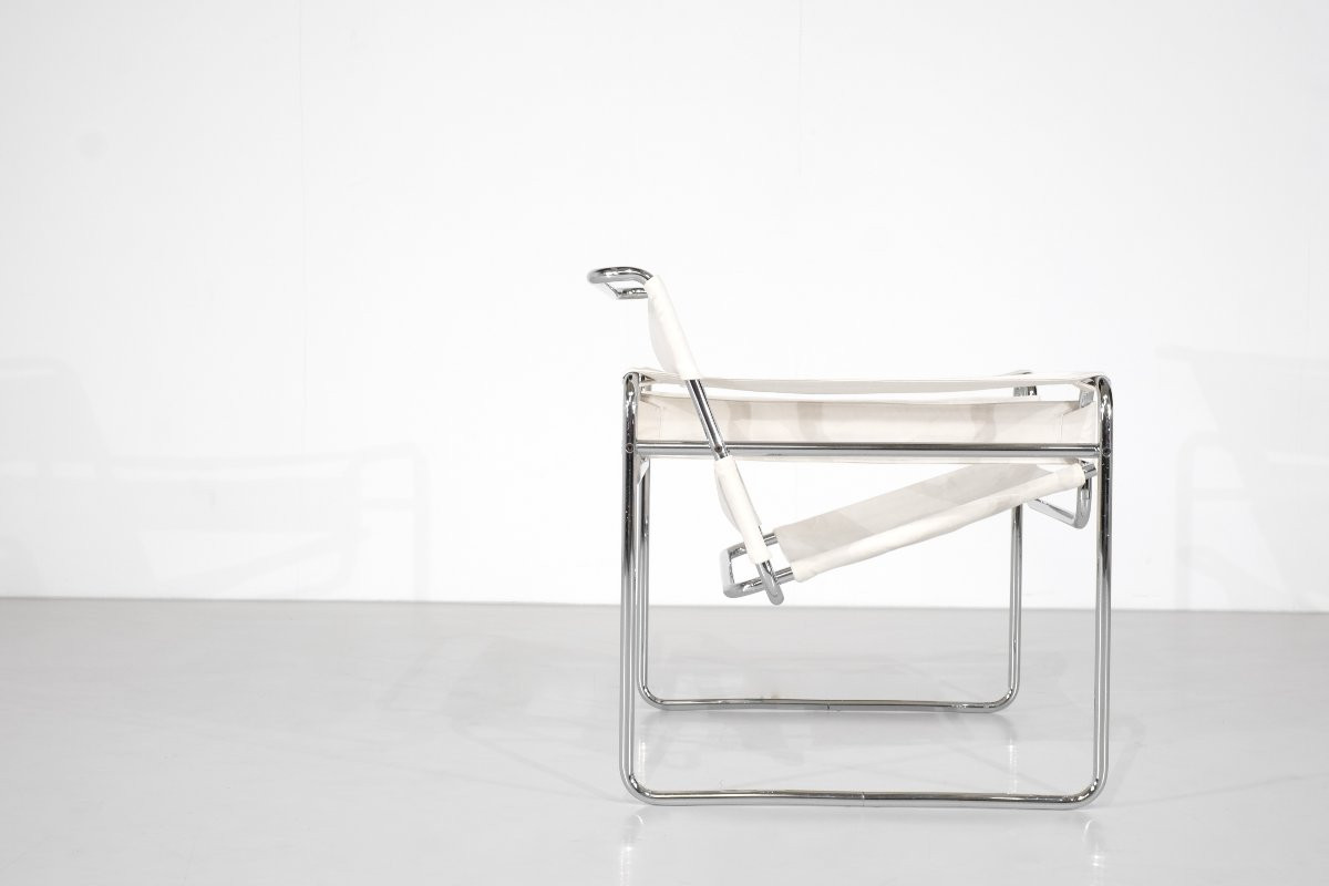 Fauteuil " B3 Wassily " en tissu par Marcel Breuer pour Bononia, Italie, années 1925.-photo-2