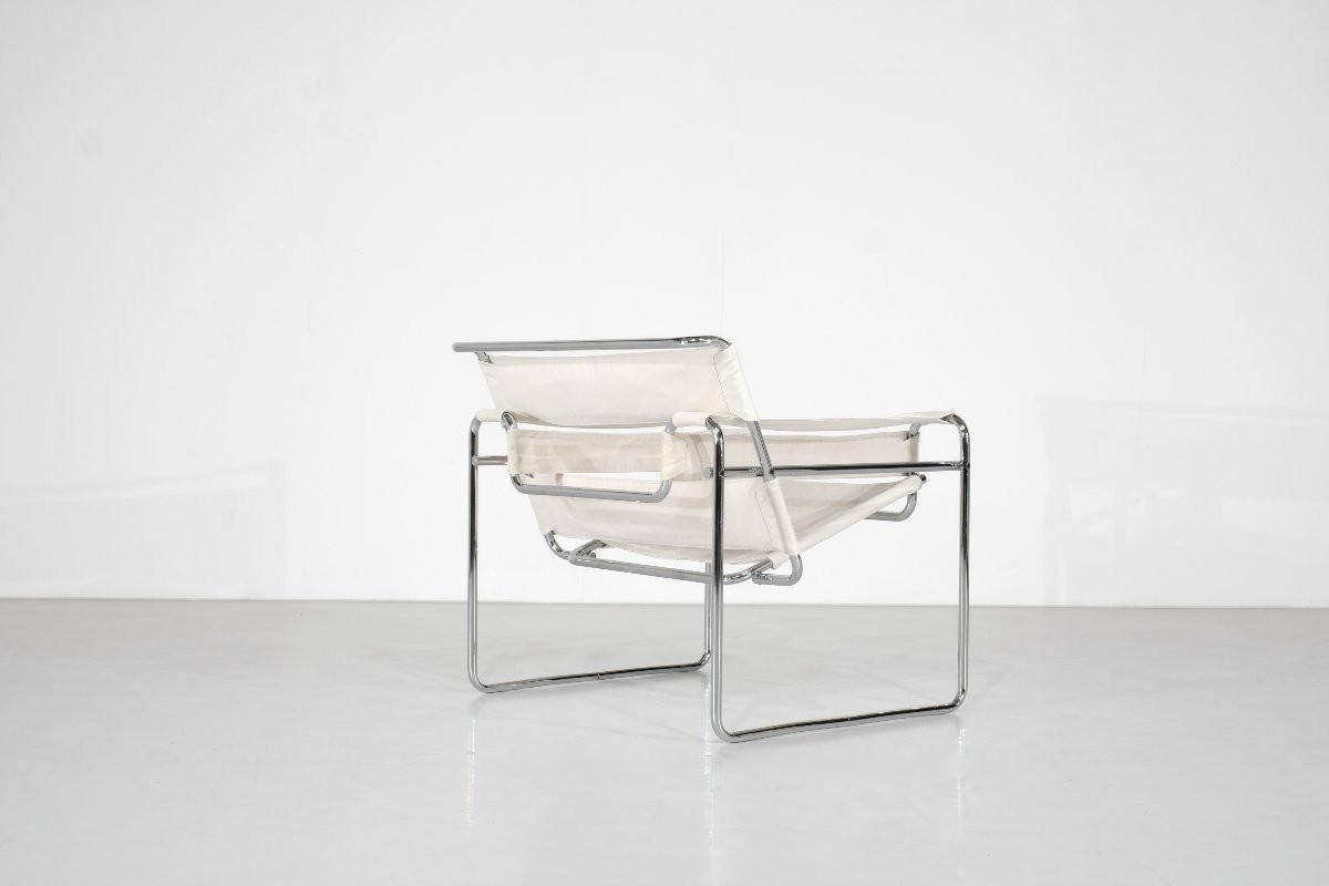 Fauteuil " B3 Wassily " en tissu par Marcel Breuer pour Bononia, Italie, années 1925.-photo-3