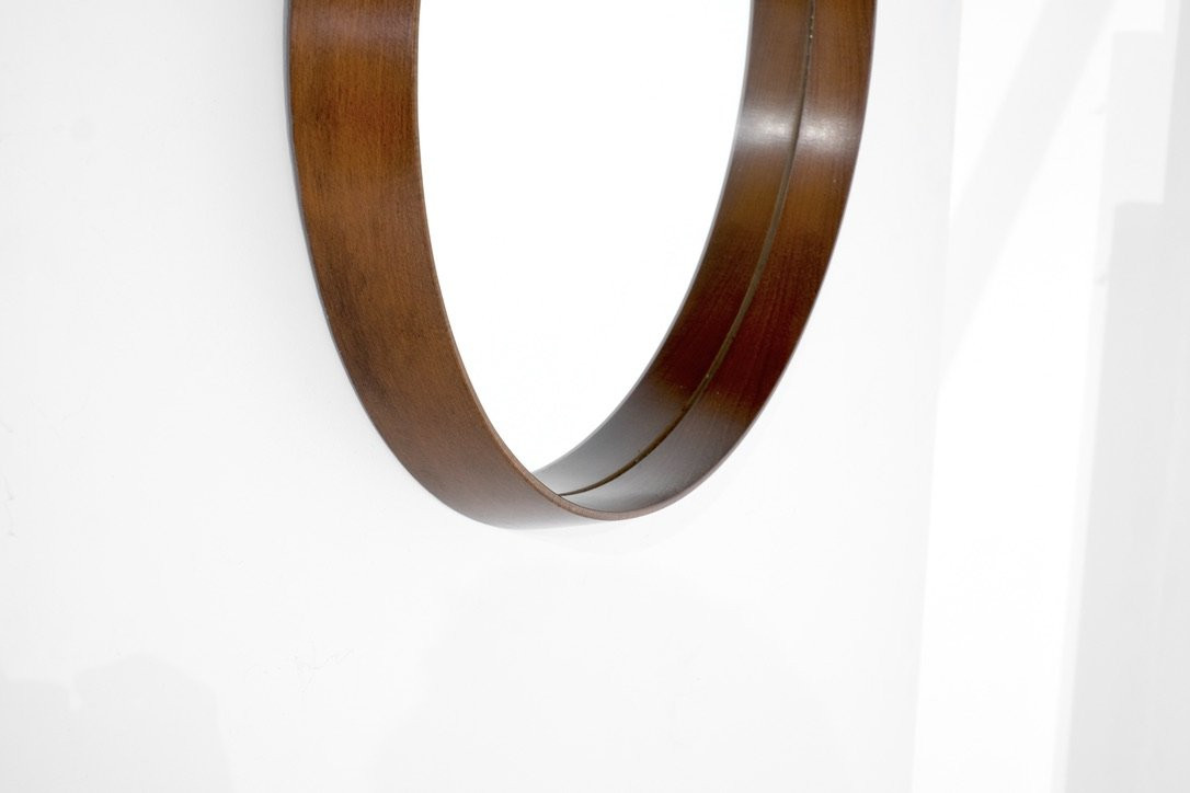 Miroir rond vintage en bois italien, Italie, années 1960s.-photo-2