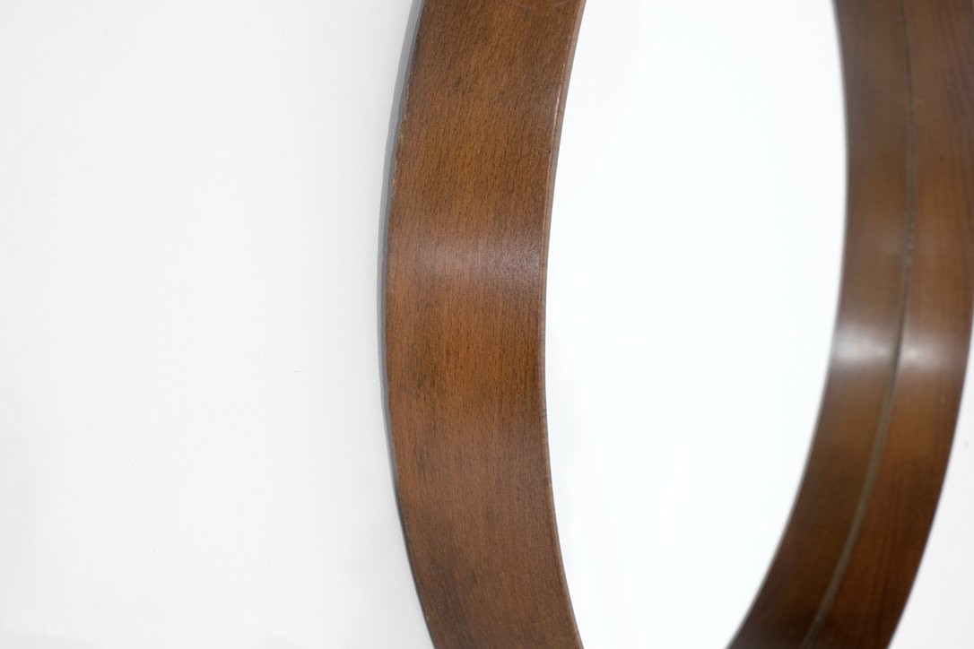 Miroir rond vintage en bois italien, Italie, années 1960s.-photo-3