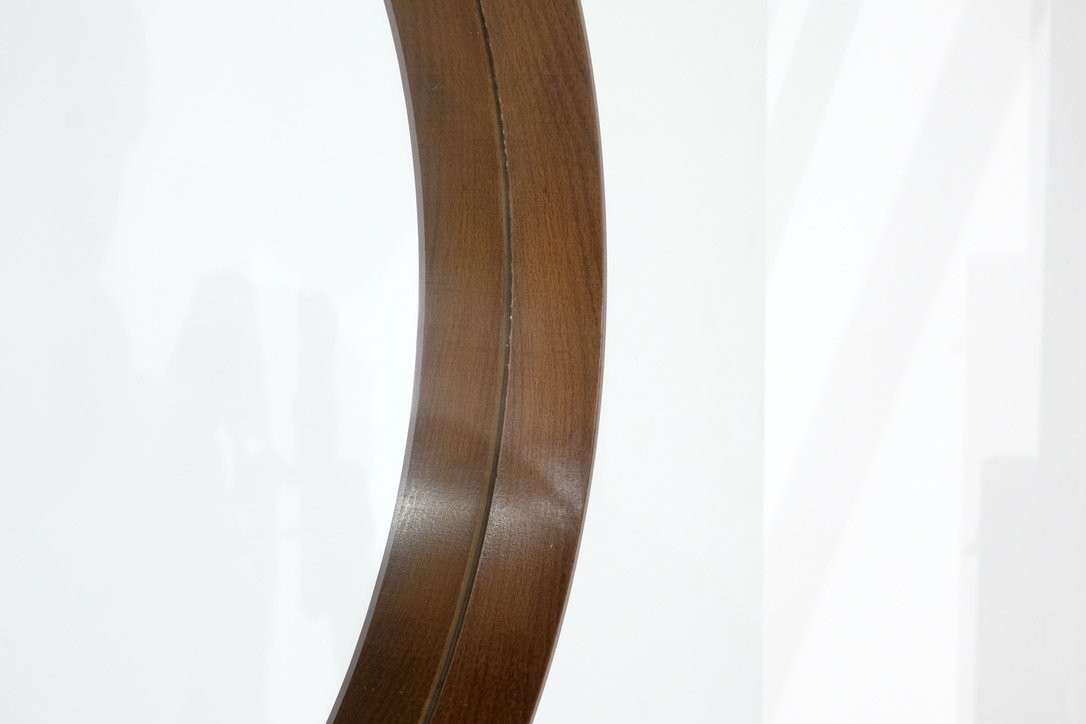 Miroir rond vintage en bois italien, Italie, années 1960s.-photo-4