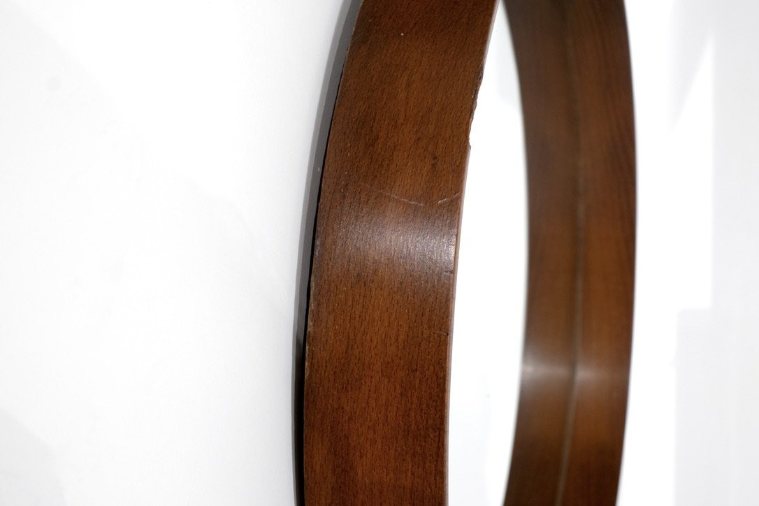 Miroir rond vintage en bois italien, Italie, années 1960s.-photo-5