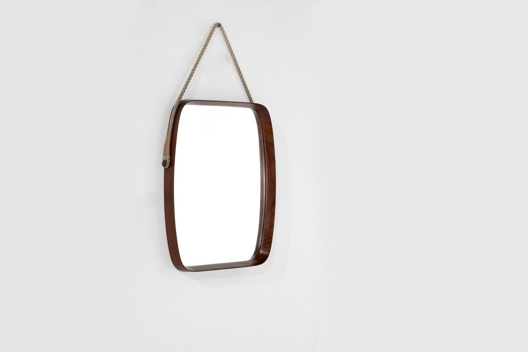 Vintage Rectangular Wooden Mirror, Italy, 1960s.-photo-2
