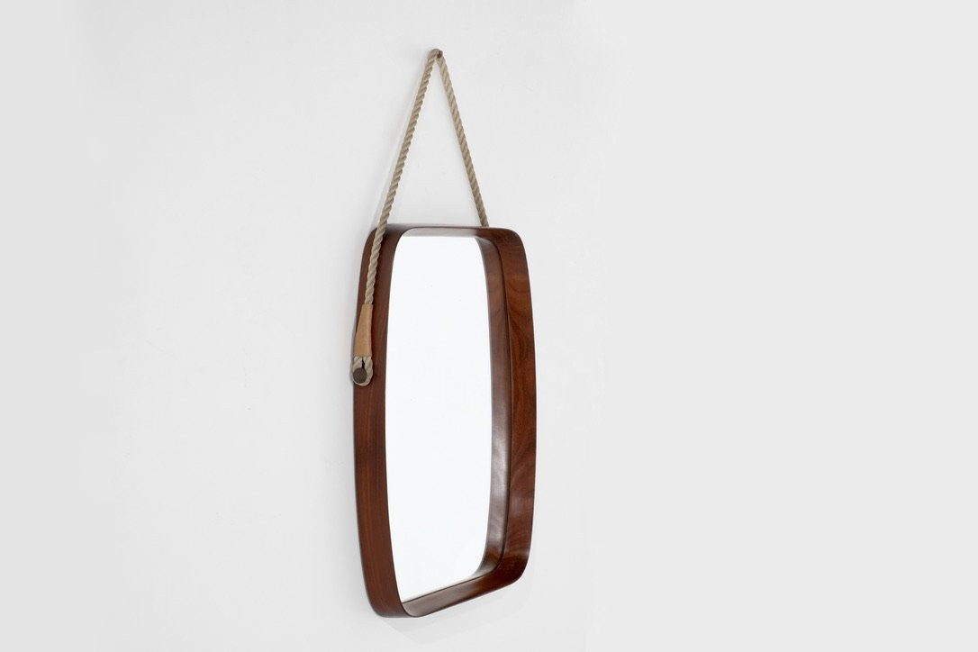 Vintage Rectangular Wooden Mirror, Italy, 1960s.-photo-3