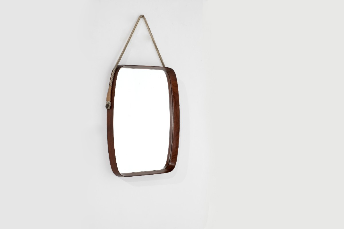 Vintage Rectangular Wooden Mirror, Italy, 1960s.
