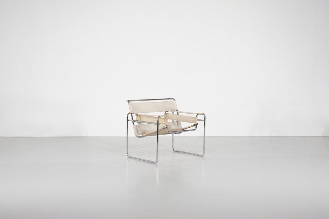 Fauteuil " B3 Wassily " en tissu par Marcel Breuer pour Gavina, années 1925.-photo-2