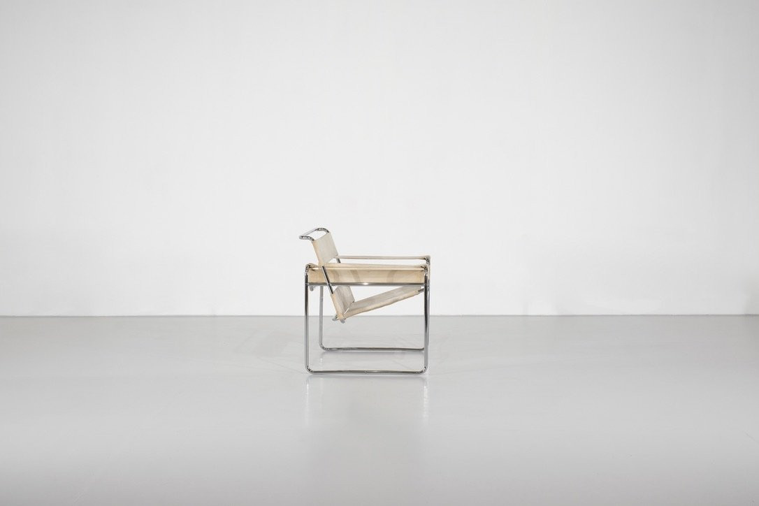 Fauteuil " B3 Wassily " en tissu par Marcel Breuer pour Gavina, années 1925.-photo-3