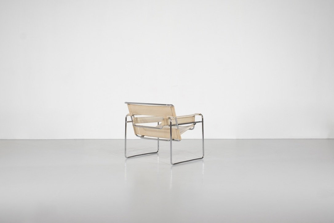 Fauteuil " B3 Wassily " en tissu par Marcel Breuer pour Gavina, années 1925.-photo-4