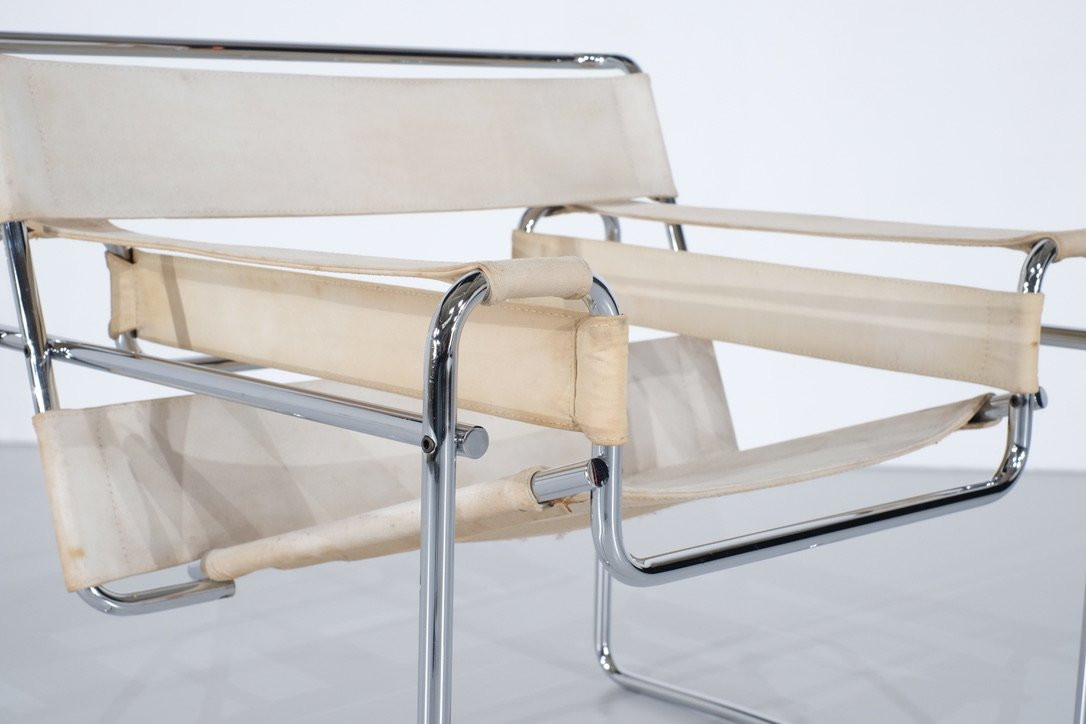 Fauteuil " B3 Wassily " en tissu par Marcel Breuer pour Gavina, années 1925.-photo-1