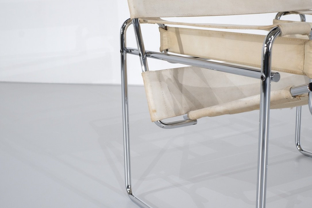 Fauteuil " B3 Wassily " en tissu par Marcel Breuer pour Gavina, années 1925.-photo-4