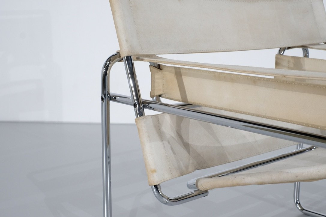 Fauteuil " B3 Wassily " en tissu par Marcel Breuer pour Gavina, années 1925.-photo-6