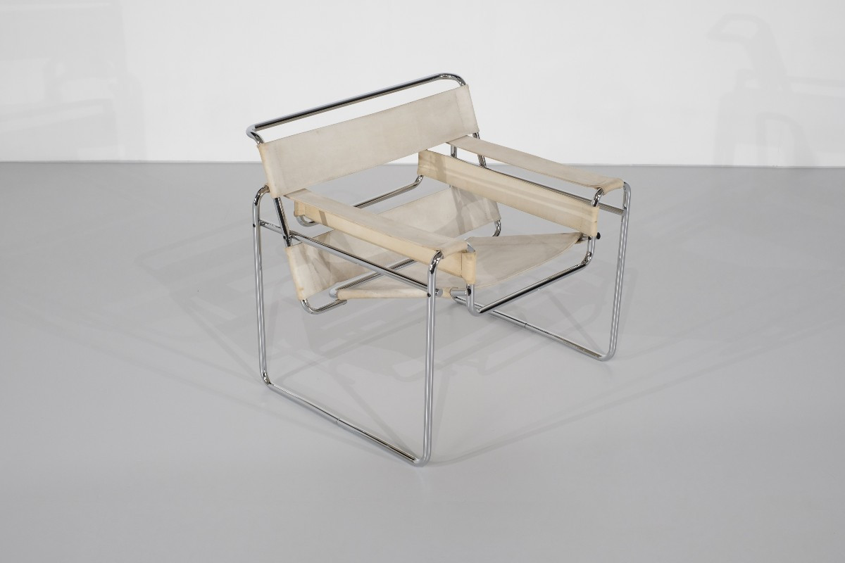 Fauteuil " B3 Wassily " en tissu par Marcel Breuer pour Gavina, années 1925.