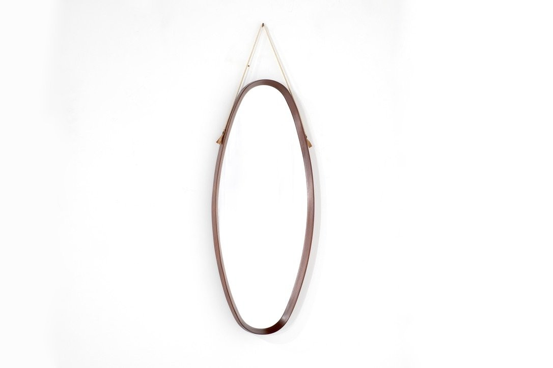 Miroir ovale vintage en bois, Italie, années 1960s.-photo-2